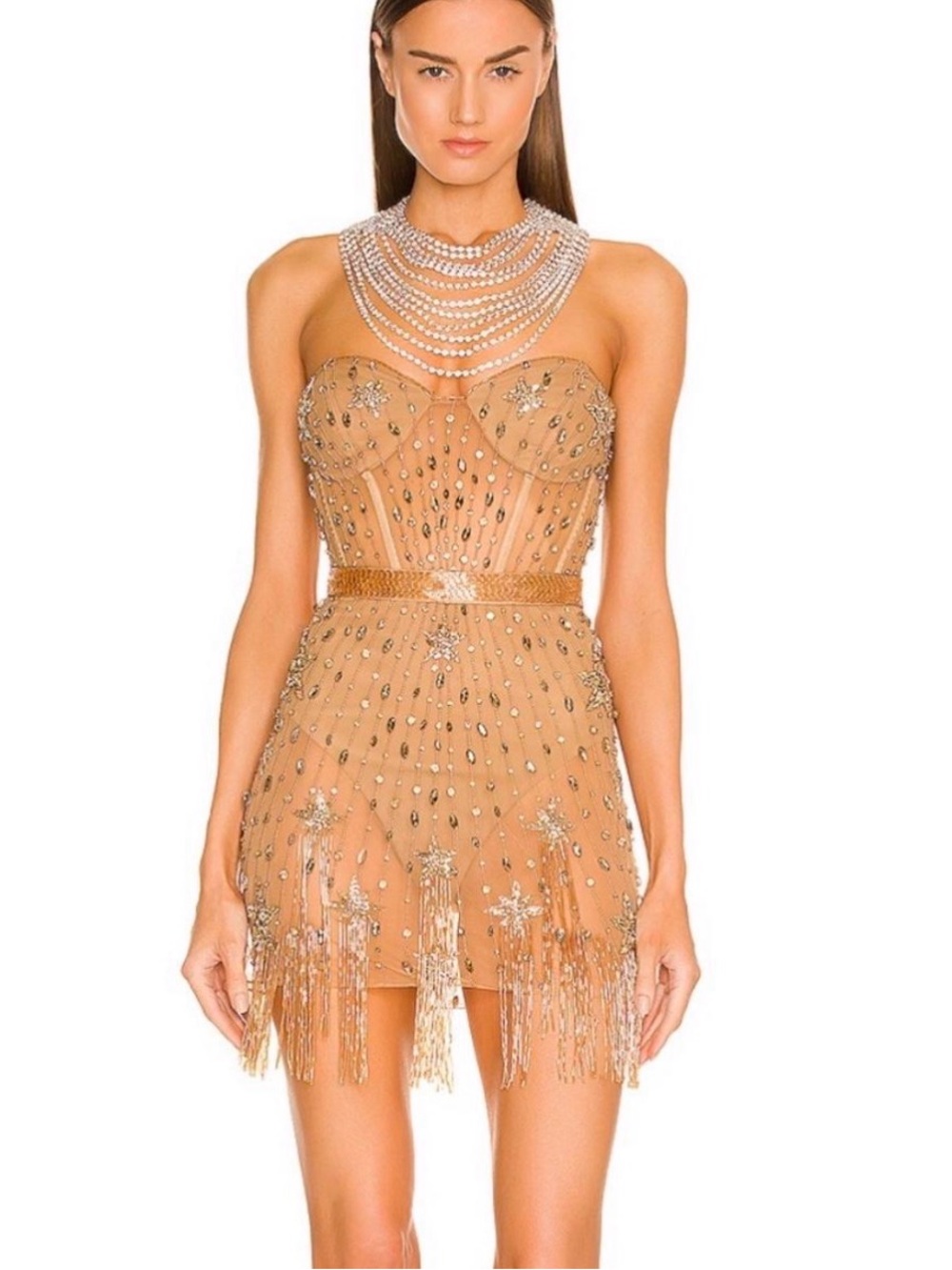 DUNDAS Brown Beaded Fringe Mini Dress - Picture 2 of 2